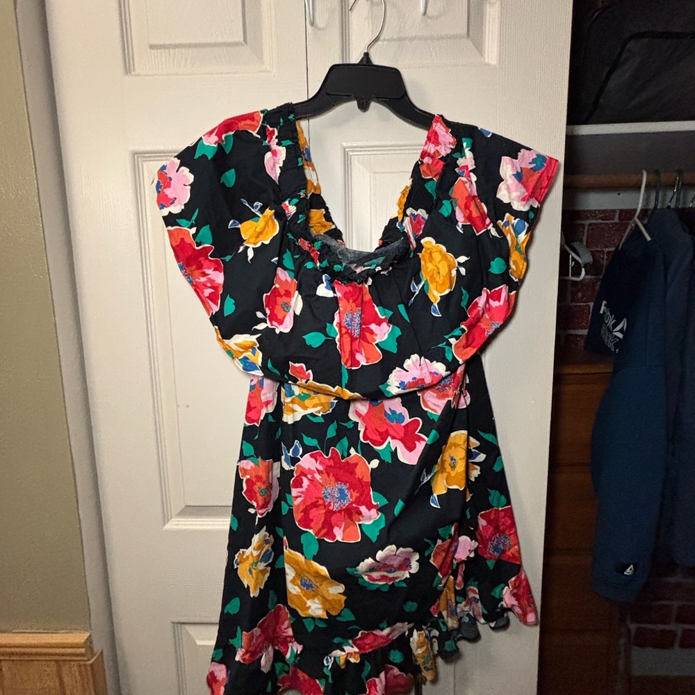 Who What Wear Floral Mini Dress - Black, Red, Yellow